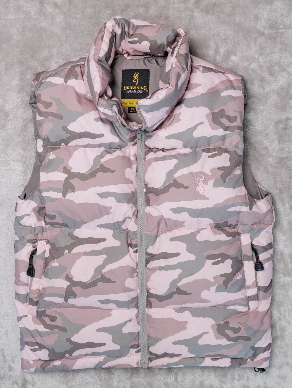 Browning Pink Camouflage Camo Goose Down Puffer Vest Womens Size XS